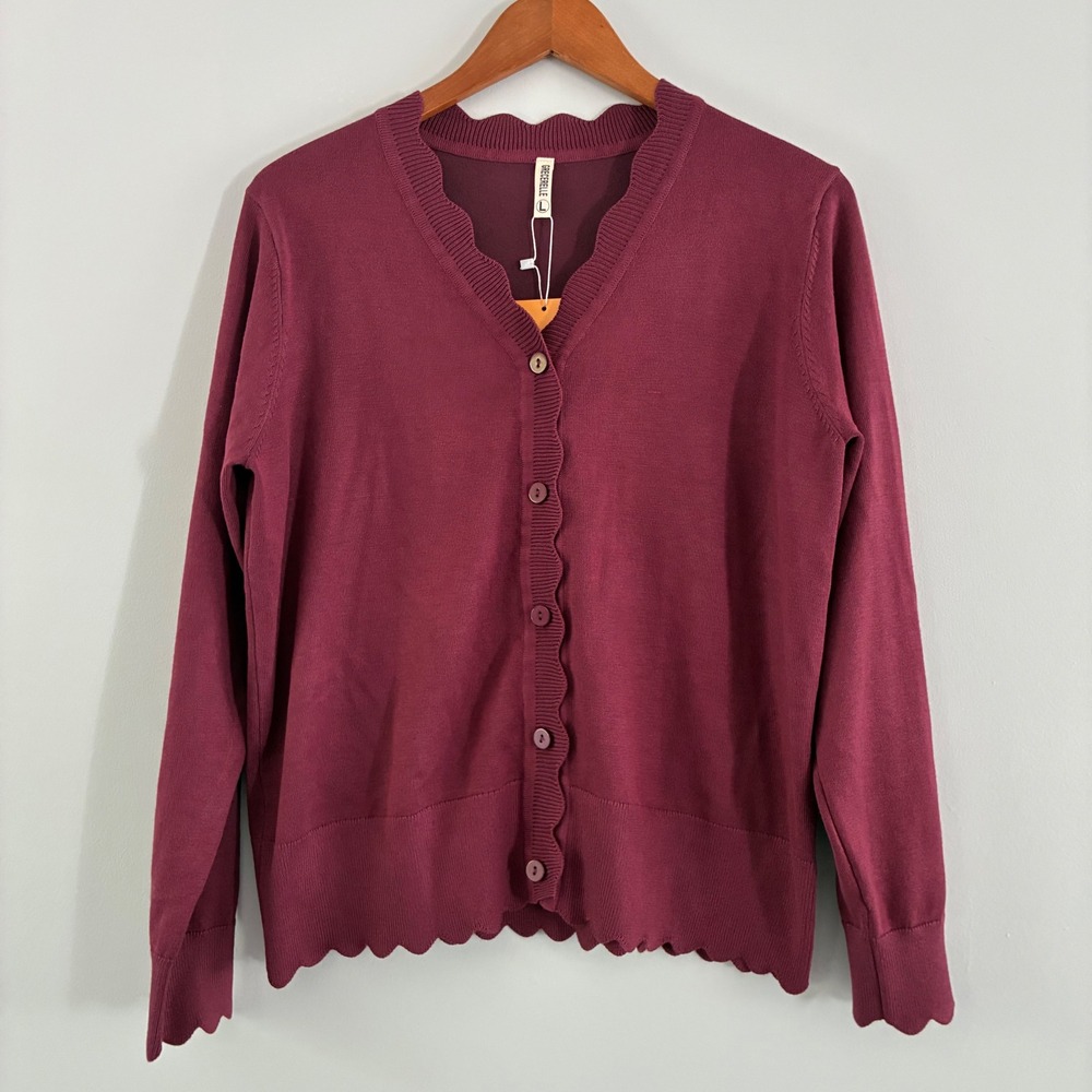 Grecerelle Cardigan L Scalloped Trim Office Layer Fall Coquette Preppy Romantic